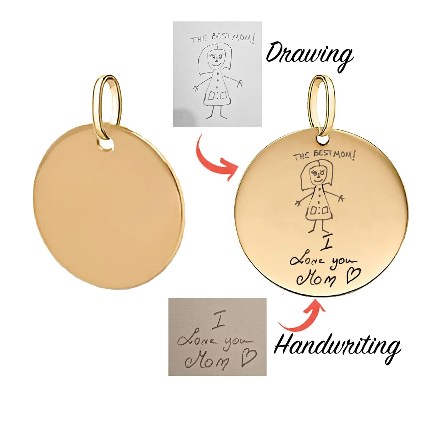 Solid 10k Gold Disc Pendant Initial Personalised Monogram Name Engraved Jewelry Gift for Women Round Tag Medallion Charm for Necklace (12mm/0,47inch)