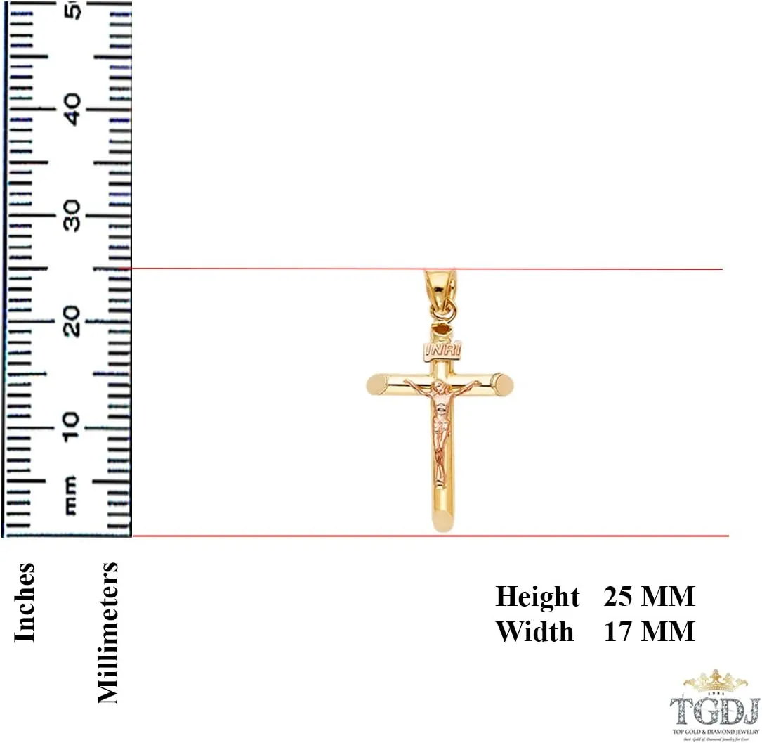 Solid 14K Yellow Rose Gold Crucifix Pendant - Two Tone Jesus Cross Charm Religious Pendant - Suitable for Men & Women - Great Gift for Christmas & All Occasion