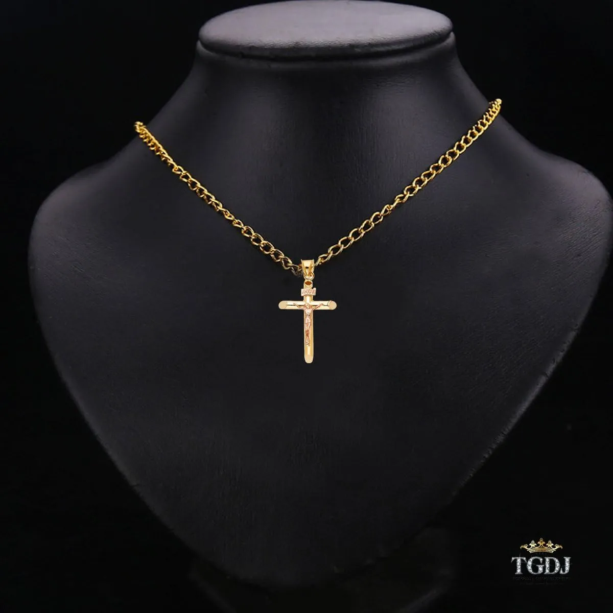 Solid 14K Yellow Rose Gold Crucifix Pendant - Two Tone Jesus Cross Charm Religious Pendant - Suitable for Men & Women - Great Gift for Christmas & All Occasion