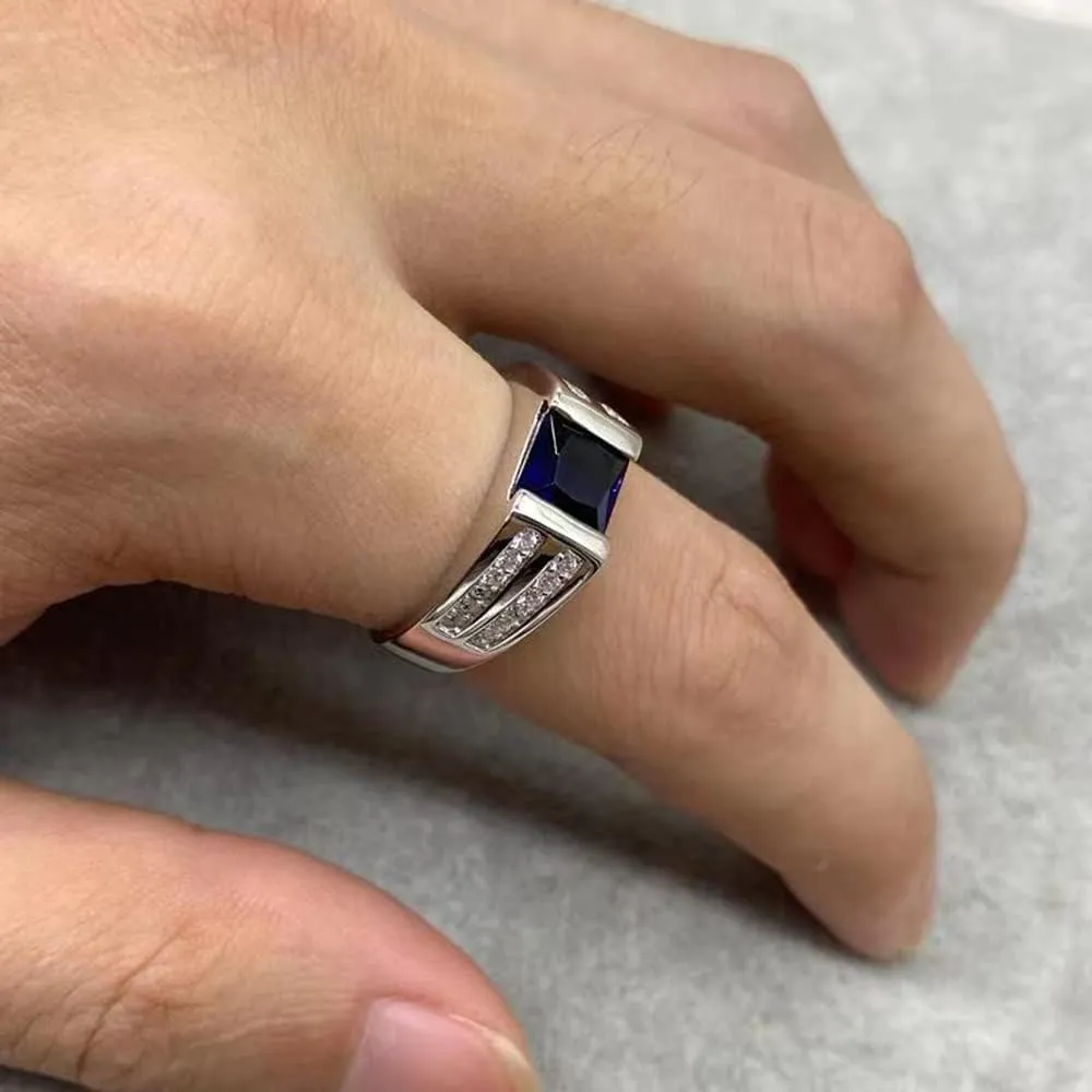 Solid 925 Sterling Silver Jewelry Set with Zircon Men's Simple Sterling Silver Ring High Jewelry Wedding Engagement Ring Size 8-12