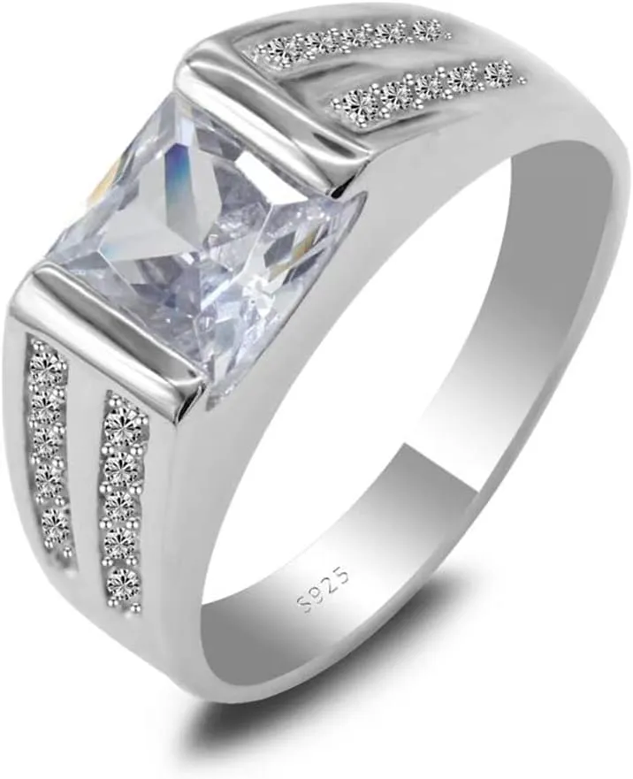 Solid 925 Sterling Silver Jewelry Set with Zircon Men's Simple Sterling Silver Ring High Jewelry Wedding Engagement Ring Size 8-12