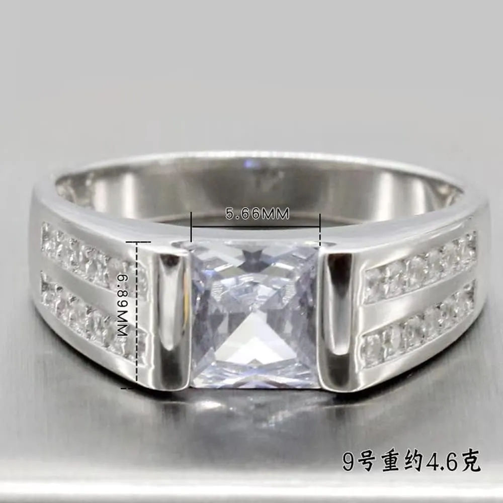 Solid 925 Sterling Silver Jewelry Set with Zircon Men's Simple Sterling Silver Ring High Jewelry Wedding Engagement Ring Size 8-12