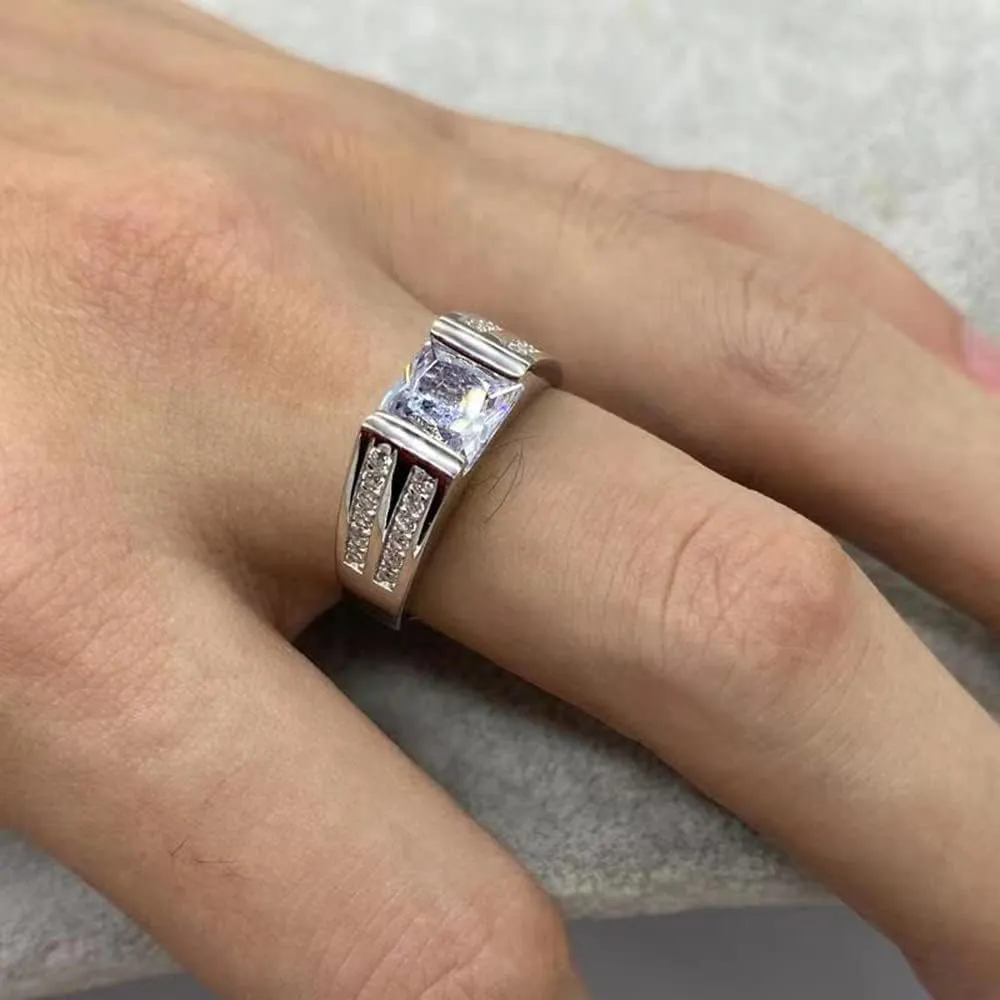 Solid 925 Sterling Silver Jewelry Set with Zircon Men's Simple Sterling Silver Ring High Jewelry Wedding Engagement Ring Size 8-12