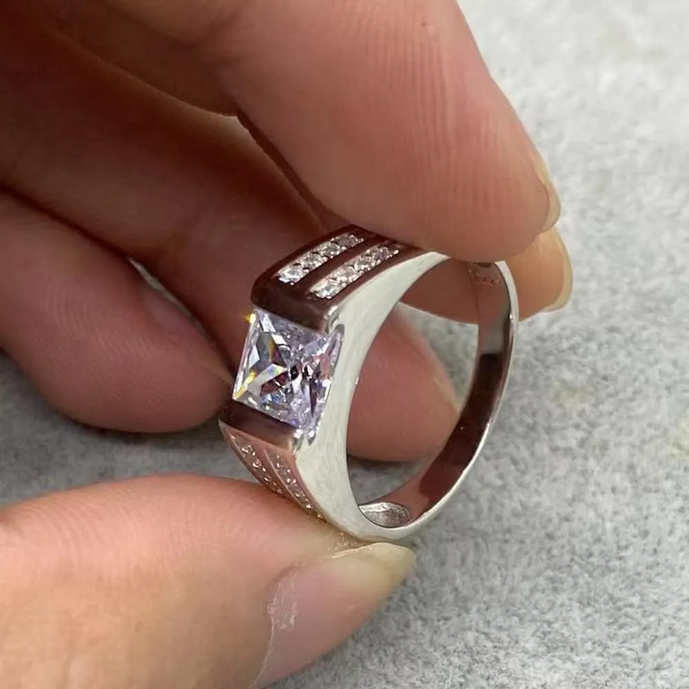 Solid 925 Sterling Silver Jewelry Set with Zircon Men's Simple Sterling Silver Ring High Jewelry Wedding Engagement Ring Size 8-12