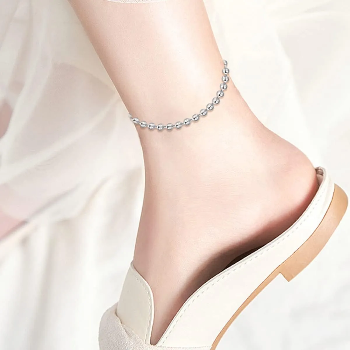 Solid 925 Sterling Silver Paperclip Chain/Byzantine Chain/Round Bead Ball Chain/Cable Chain/Mesh Chain/Round Box Chain Anklet Ankle Bracelet for Men Women, Made in Italy 9/10/11 Inch