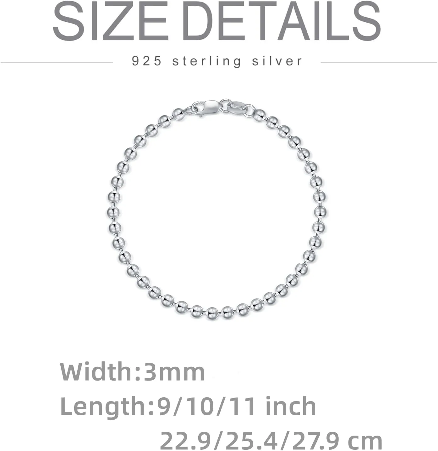 Solid 925 Sterling Silver Paperclip Chain/Byzantine Chain/Round Bead Ball Chain/Cable Chain/Mesh Chain/Round Box Chain Anklet Ankle Bracelet for Men Women, Made in Italy 9/10/11 Inch