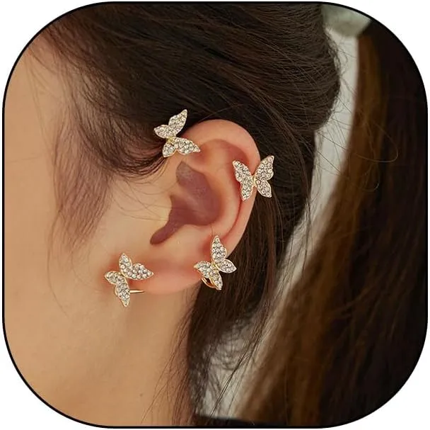 Sparkling Butterfly Ear Cuffs Cubic Zircon Butterfly Earrings for Women Ear Climber Non Piercing Ear Wrap Around Earrings for Girls Prom Party Wedding