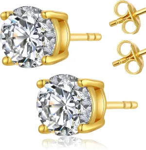 Sparkling CZ Stud Earrings for Men & Women - Hypoallergenic Sterling Silver, Round/Square Cut 4MM-8MM Sizes