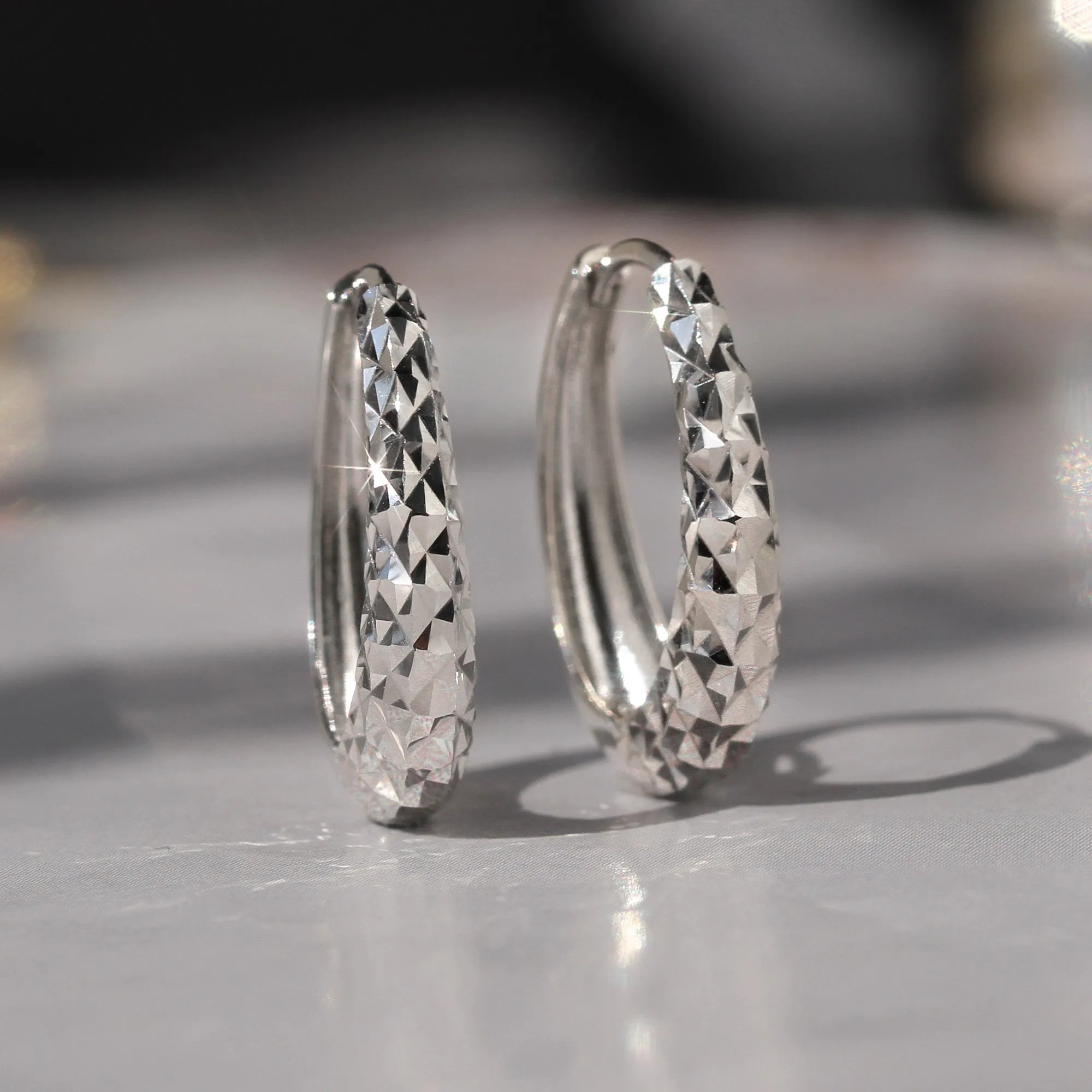 Sparkling Diamond-Cut Oval Hoops