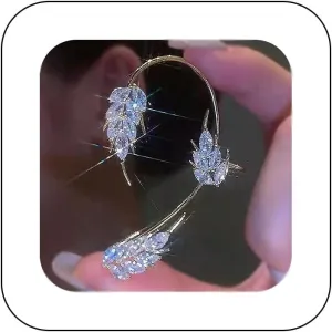 Sparkling Rhinestone Wheat Ear Cuffs 2Pcs Leaf Cartilage Ear Wrap Non-Pierced Fake Earrings Prom Party Festival Accessory for Women
