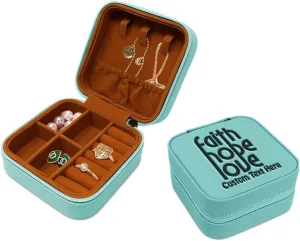 Speedy Pros Custom Leather Jewelry Box Faith Hope Love Engraved Travel Jewelry Case Personalized Jewelry Organizer Earring Ring Box Storage Chill Personalized Text Here