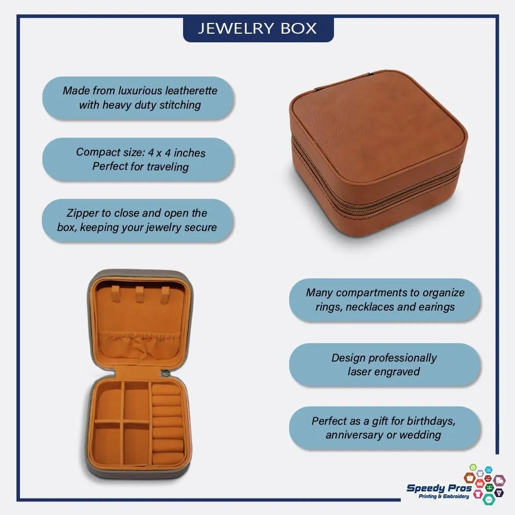 Speedy Pros Custom Leather Jewelry Box Faith over Fear Engraved Travel Jewelry Case Personalized Jewelry Organizer Earring Ring Box Storage Caramel Personalized Text Here