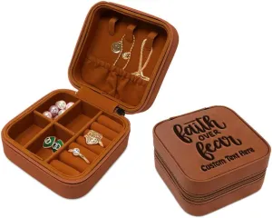 Speedy Pros Custom Leather Jewelry Box Faith over Fear Engraved Travel Jewelry Case Personalized Jewelry Organizer Earring Ring Box Storage Caramel Personalized Text Here