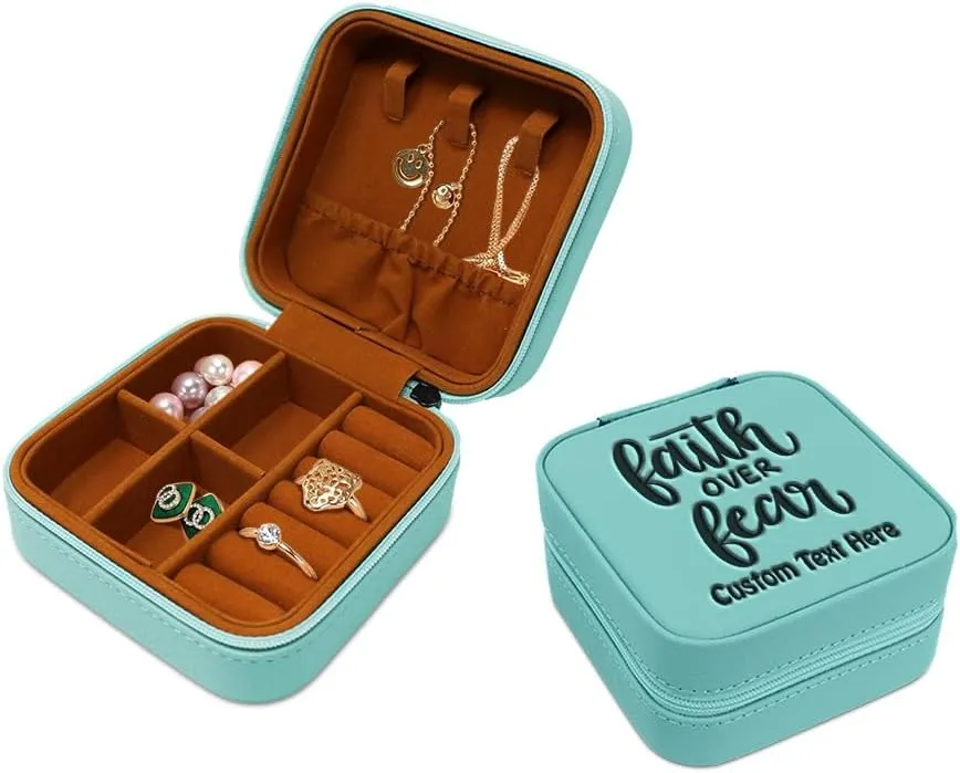 Speedy Pros Custom Leather Jewelry Box Faith over Fear Engraved Travel Jewelry Case Personalized Jewelry Organizer Earring Ring Box Storage Chill Personalized Text Here