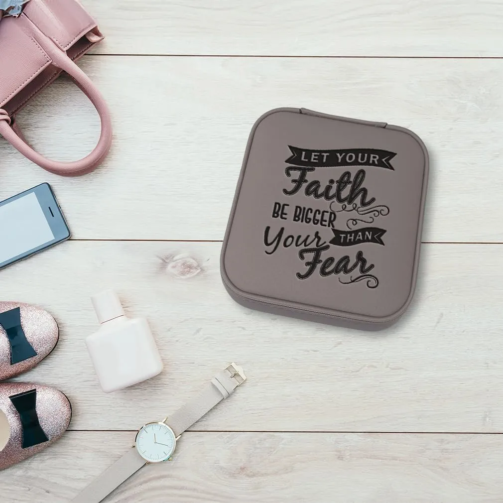 Speedy Pros Engraved Leather Jewelry Box Faith Bigger than Your Fears Inspiration & Motivation Faith Travel Earring Case for Women Chill