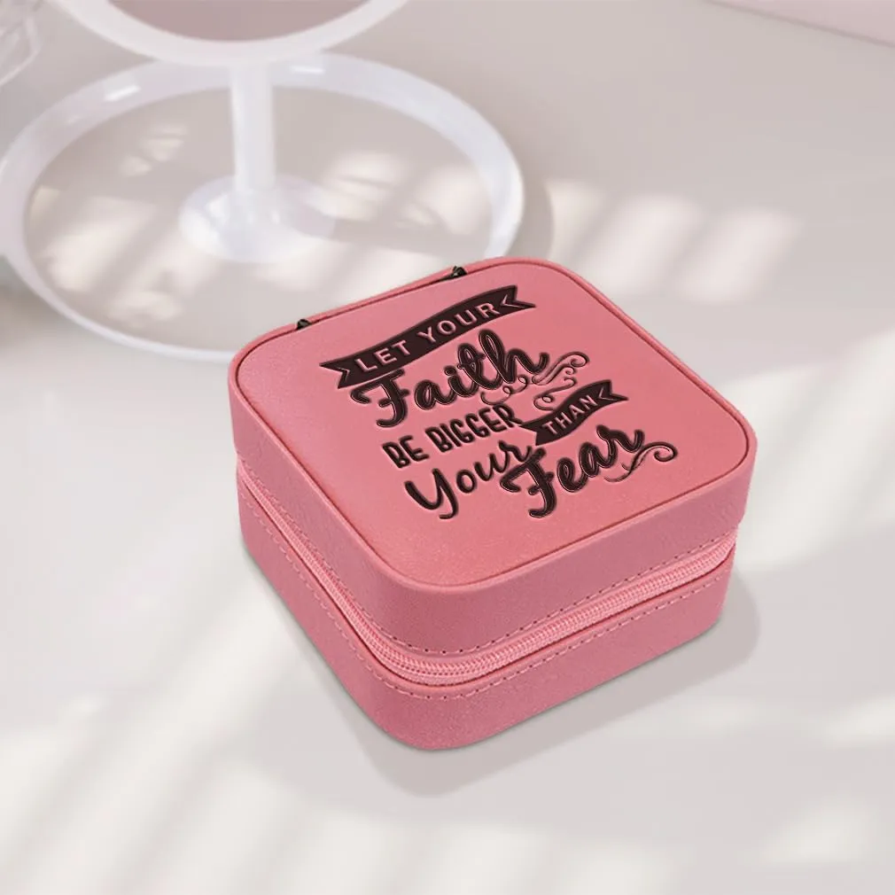 Speedy Pros Engraved Leather Jewelry Box Faith Bigger than Your Fears Inspiration & Motivation Faith Travel Earring Case for Women Chill