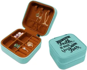Speedy Pros Engraved Leather Jewelry Box Faith Bigger than Your Fears Inspiration & Motivation Faith Travel Earring Case for Women Chill