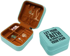 Speedy Pros Engraved Leather Jewelry Box Let Faith Be Bigger than Your Fear Inspiration & Motivation Travel Earring Case for Women Chill