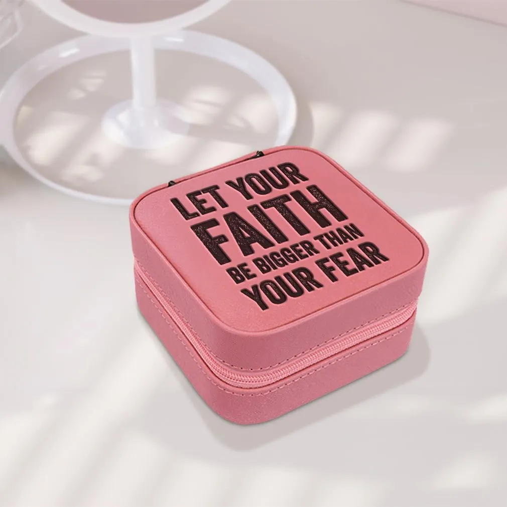Speedy Pros Engraved Leather Jewelry Box Let Faith Be Bigger than Your Fear Inspiration & Motivation Travel Earring Case for Women Soft Pink