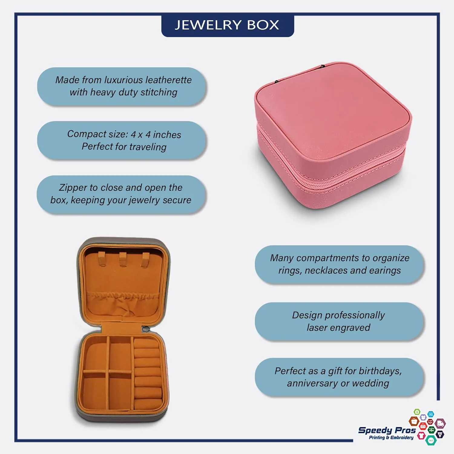 Speedy Pros Engraved Leather Jewelry Box Let Faith Be Bigger than Your Fear Inspiration & Motivation Travel Earring Case for Women Soft Pink