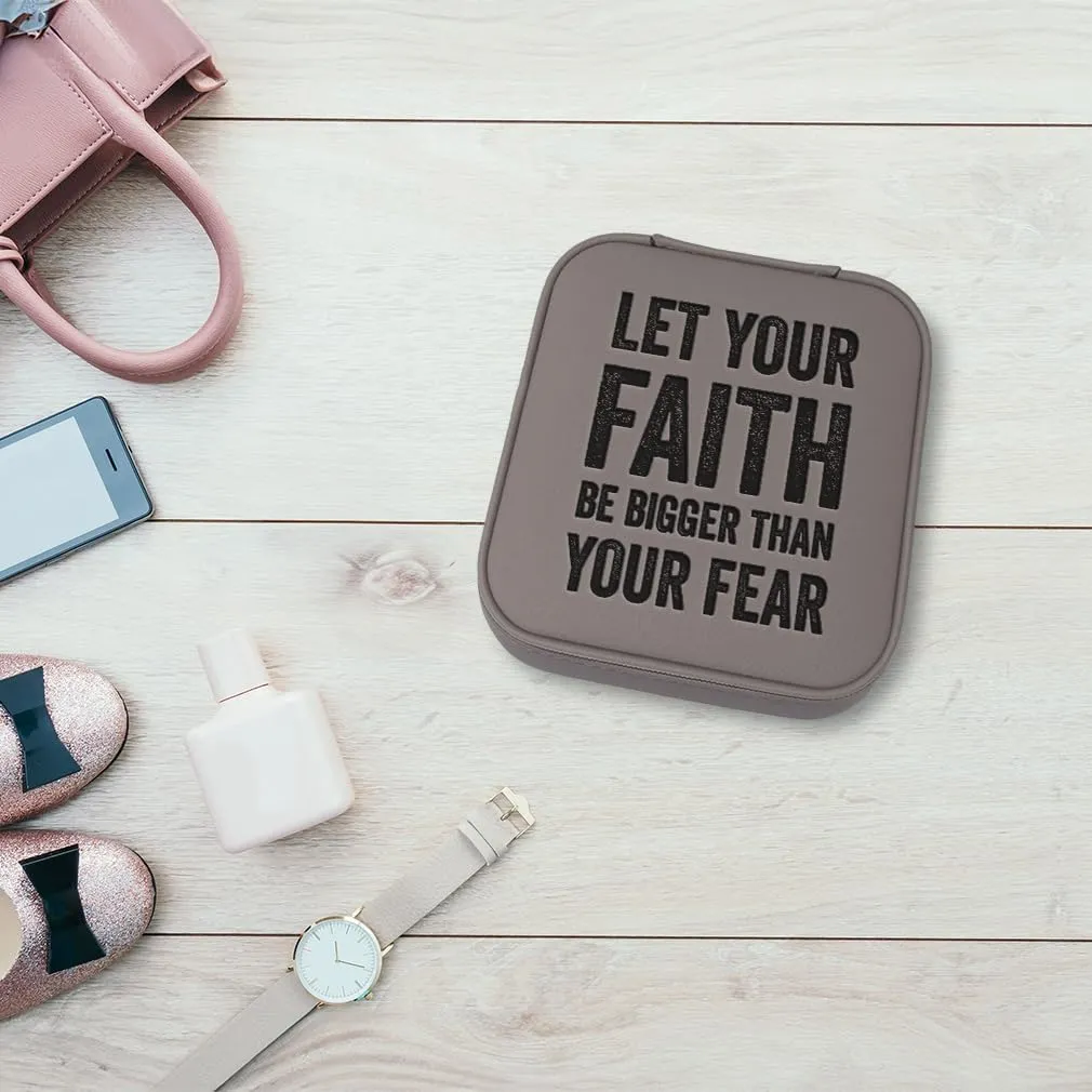 Speedy Pros Engraved Leather Jewelry Box Let Faith Be Bigger than Your Fear Inspiration & Motivation Travel Earring Case for Women White