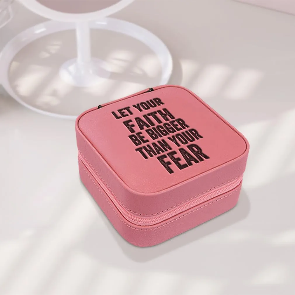 Speedy Pros Engraved Leather Jewelry Box Let Your Faith Be Bigger Inspiration & Motivation Faith Travel Earring Case for Women Caramel