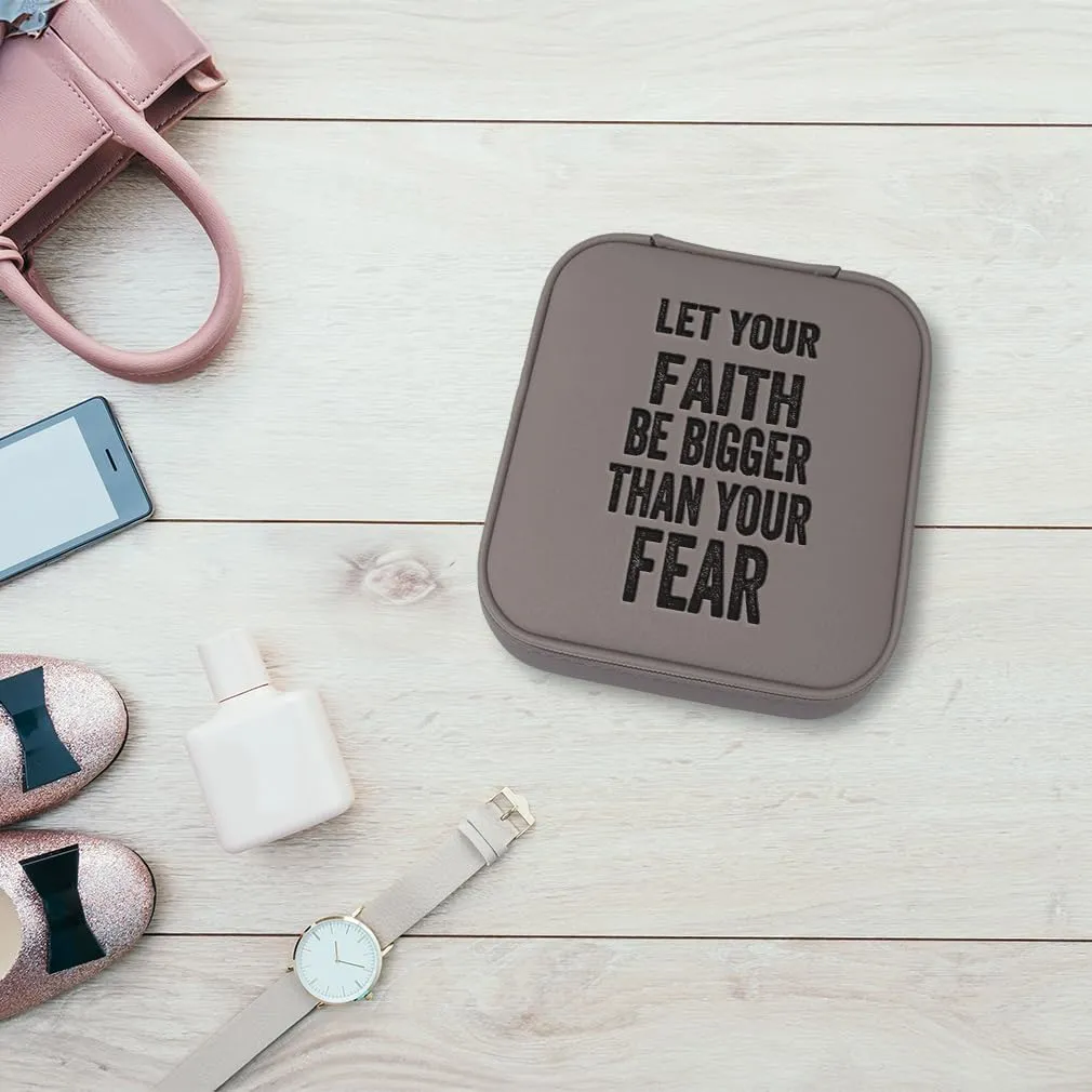 Speedy Pros Engraved Leather Jewelry Box Let Your Faith Be Bigger Inspiration & Motivation Faith Travel Earring Case for Women Caramel