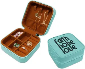Speedy Pros Leather Jewelry Box Faith Hope Love Engraved Travel Jewelry Case Personalized Jewelry Organizer Earring Ring Box Storage Chill Design Only