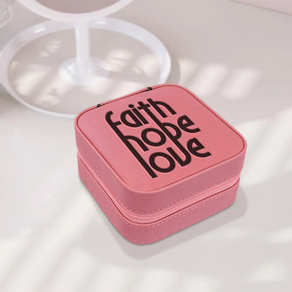 Speedy Pros Leather Jewelry Box Faith Hope Love Engraved Travel Jewelry Case Personalized Jewelry Organizer Earring Ring Box Storage Chill Design Only