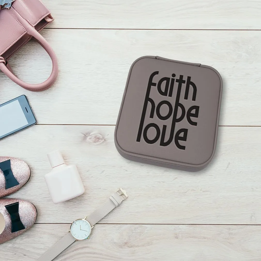 Speedy Pros Leather Jewelry Box Faith Hope Love Engraved Travel Jewelry Case Personalized Jewelry Organizer Earring Ring Box Storage Chill Design Only