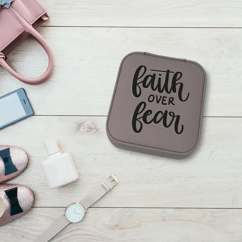 Speedy Pros Leather Jewelry Box Faith over Fear Engraved Travel Jewelry Case Personalized Jewelry Organizer Earring Ring Box Storage Chill Design Only