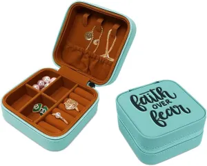 Speedy Pros Leather Jewelry Box Faith over Fear Engraved Travel Jewelry Case Personalized Jewelry Organizer Earring Ring Box Storage Chill Design Only