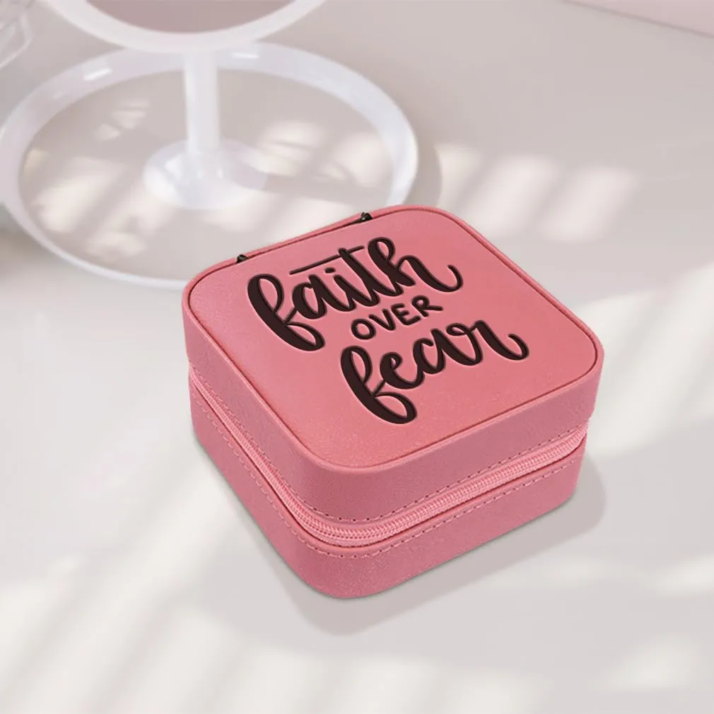 Speedy Pros Leather Jewelry Box Faith over Fear Engraved Travel Jewelry Case Personalized Jewelry Organizer Earring Ring Box Storage Chill Design Only