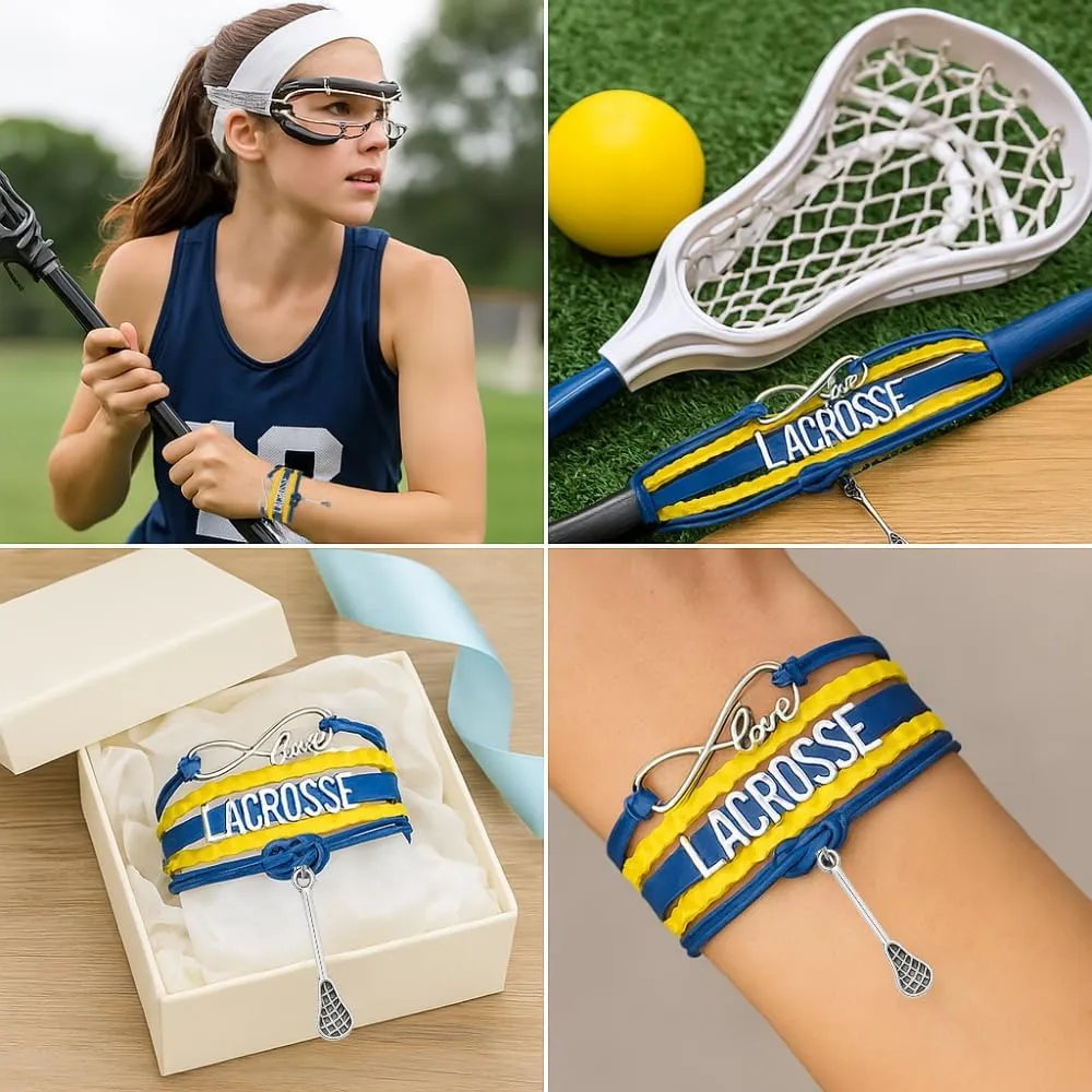 SportyBella Lacrosse Bracelets For Girls - Adjustable Charm Bracelet w/Infinity Symbol & Silver Lacrosse Stick Charm. Friendship Bracelet Gifts for Players, Teams & Coaches