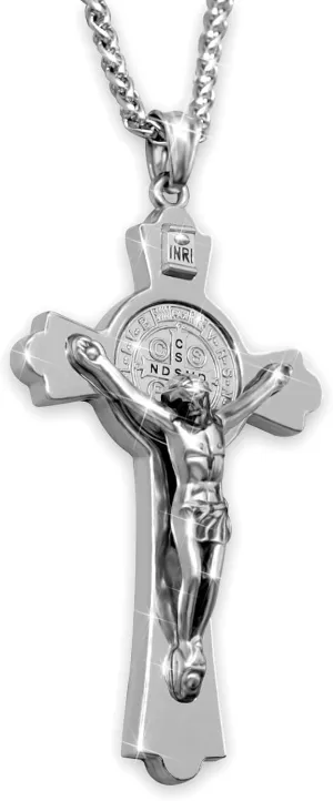 St Benedict Crucifix Necklace Saint Benedict Medal Cross Bless Safety Religion Pendant Gift for Family, Parent, Friend, Men, Women