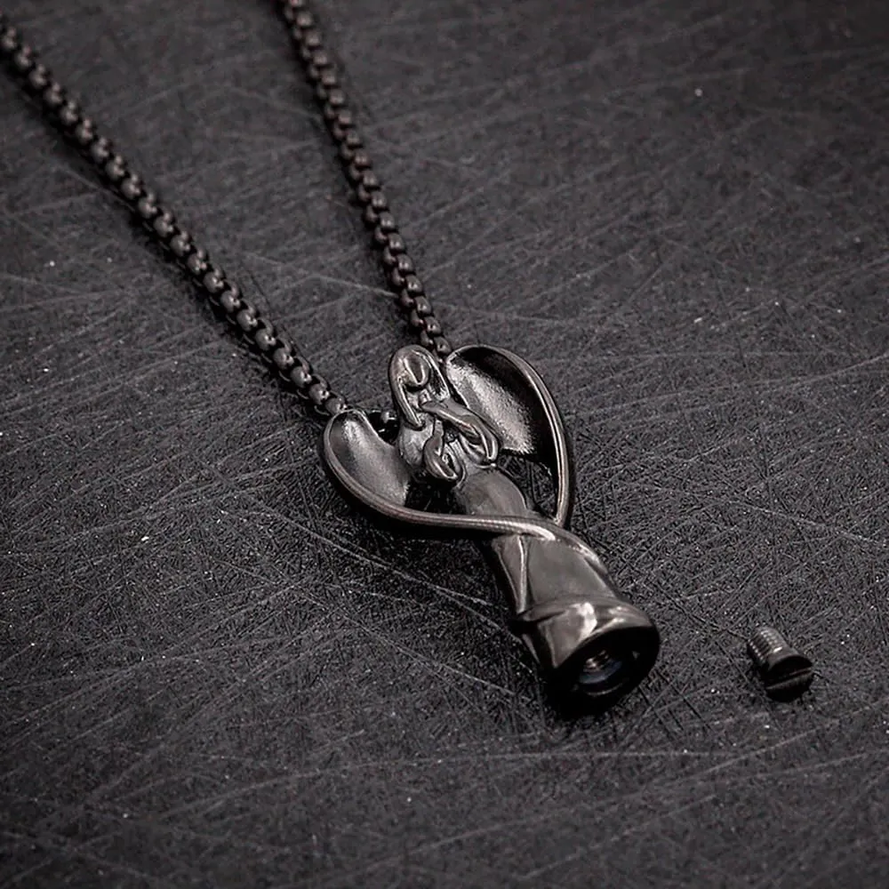 Stainless Steel Angel Cremation Urn Pendant Necklace Memorial Wing Angel Keepsake Urn Cremation Necklace for Ashes with Filling Kit