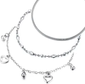Stainless Steel Ankle Bracelet for Women, 14K Gold Plated Anklets Set 8.2" 2" Adjustable Waterproof Jewelry Gift