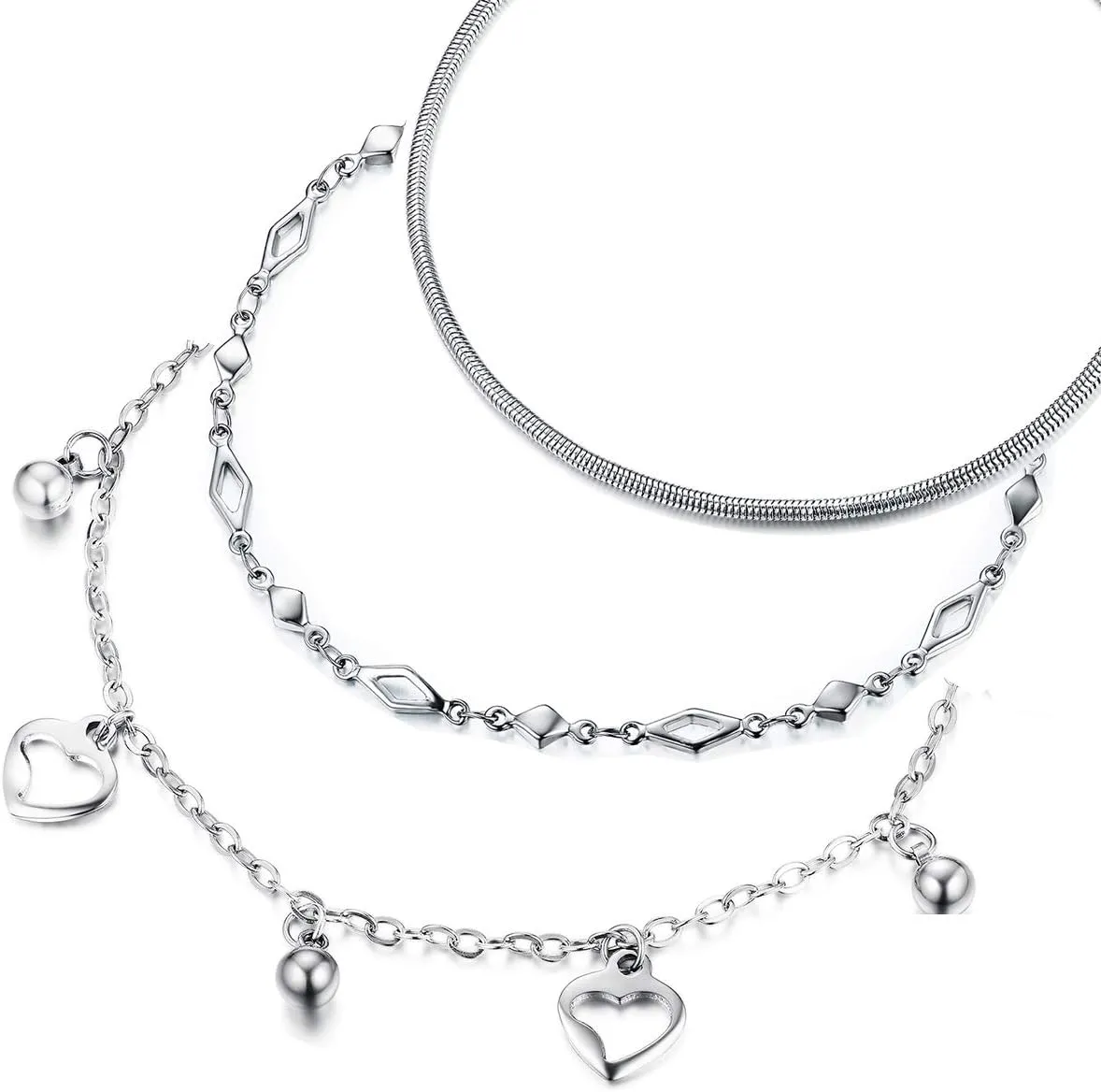 Stainless Steel Ankle Bracelet for Women, 14K Gold Plated Anklets Set 8.2" 2" Adjustable Waterproof Jewelry Gift