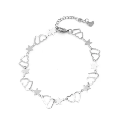 Stainless Steel Anklet Bracelet For Women Metal Chain Love Heart Charm