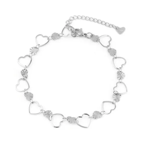 Stainless Steel Anklet Bracelet For Women Metal Chain Love Heart Charm
