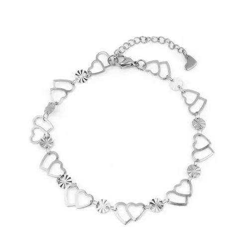Stainless Steel Anklet Bracelet For Women Metal Chain Love Heart Charm