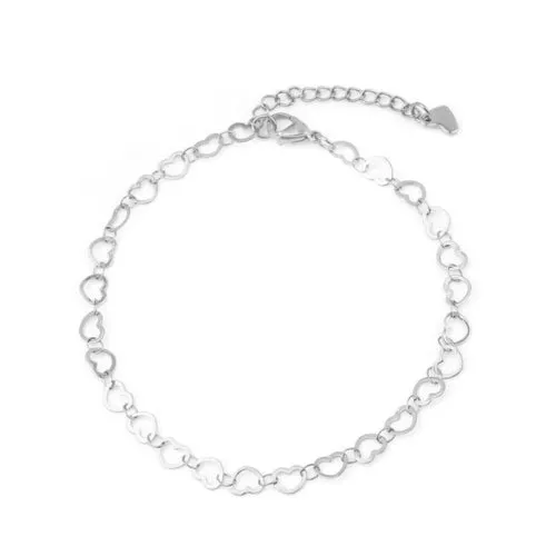 Stainless Steel Anklet Bracelet For Women Metal Chain Love Heart Charm