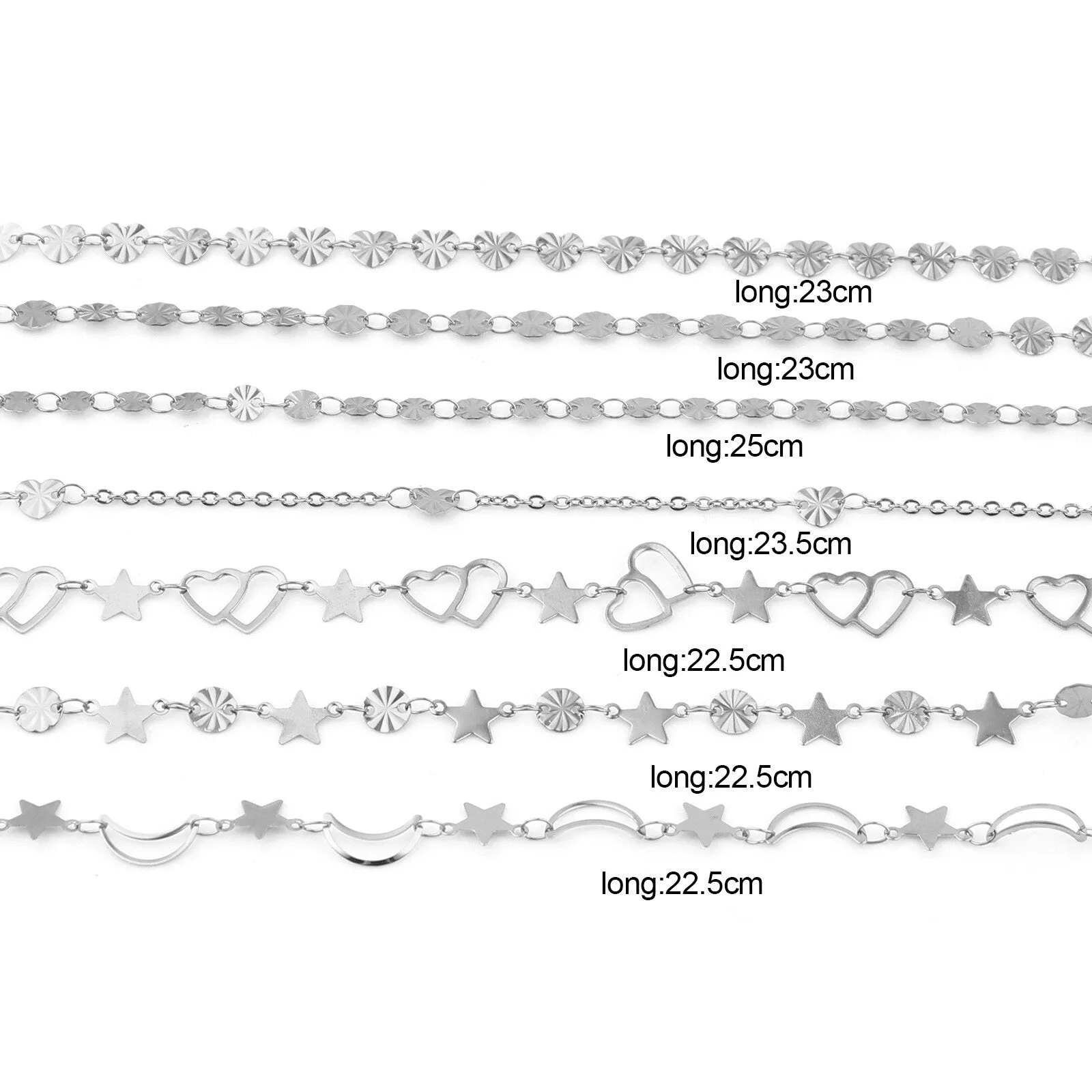 Stainless Steel Anklet Bracelet For Women Metal Chain Love Heart Charm
