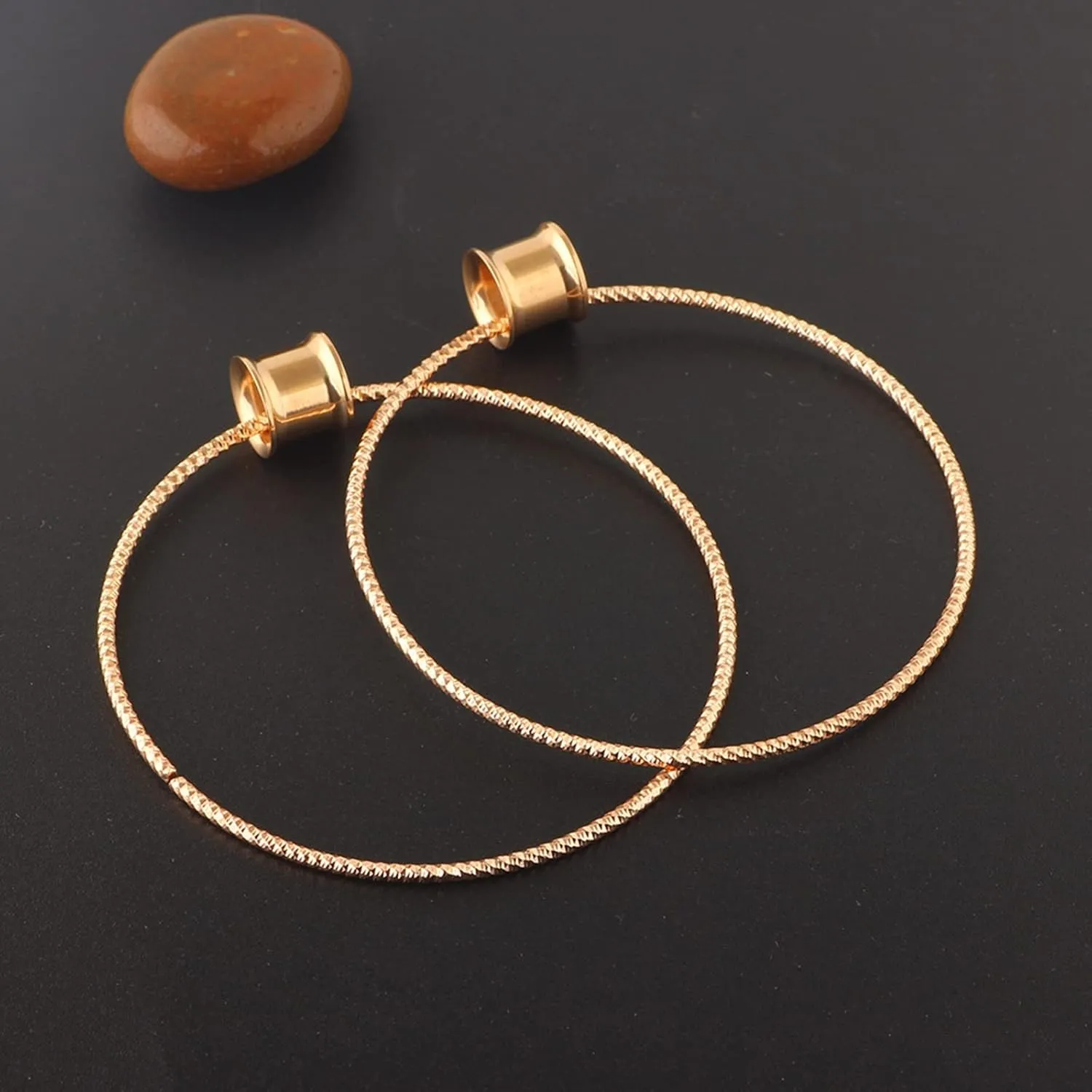 Stainless Steel Ear Tunnels Ear Gauges Women Rose Gold/Silver with Big Hoop Dangle Ear Expander Body Piercing Jewelry, 1 Pair, 6MM - 20MM