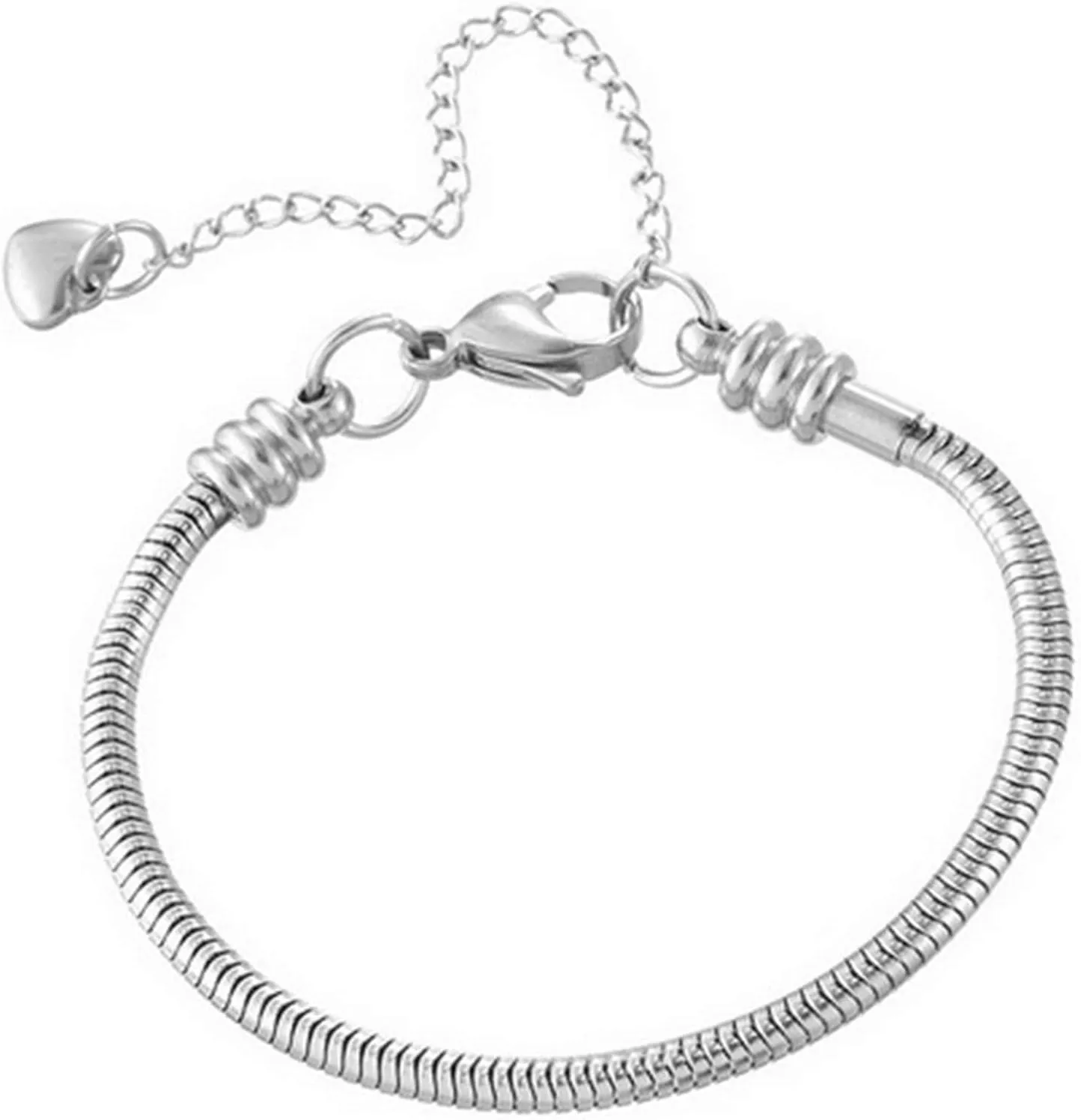 Stainless Steel Snake Chain Charm Bracelet, 3mm Silver DIY Jewelry for Women & Men, Fits Most Beads & Pandora Charms, 5-10 Inches