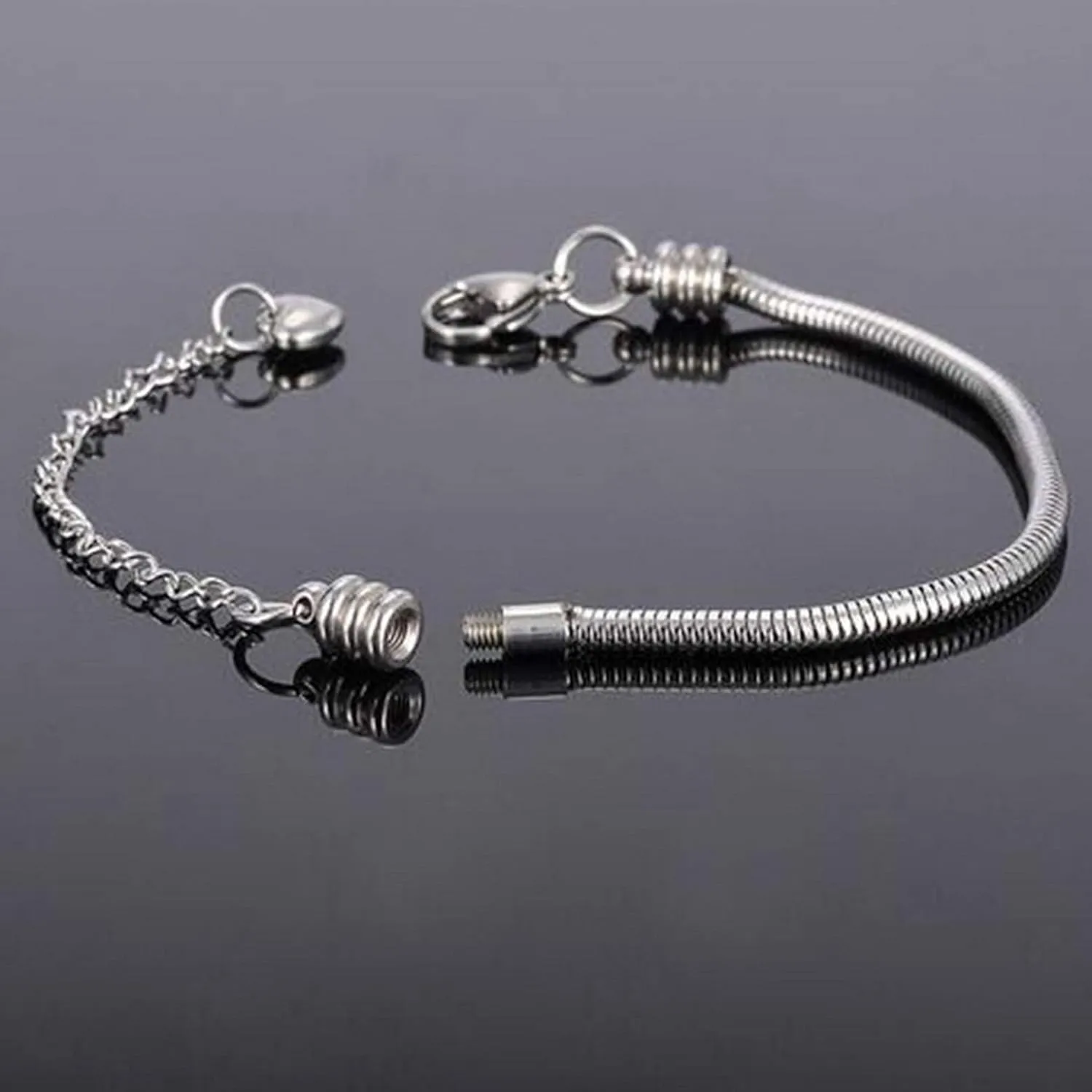 Stainless Steel Snake Chain Charm Bracelet, 3mm Silver DIY Jewelry for Women & Men, Fits Most Beads & Pandora Charms, 5-10 Inches