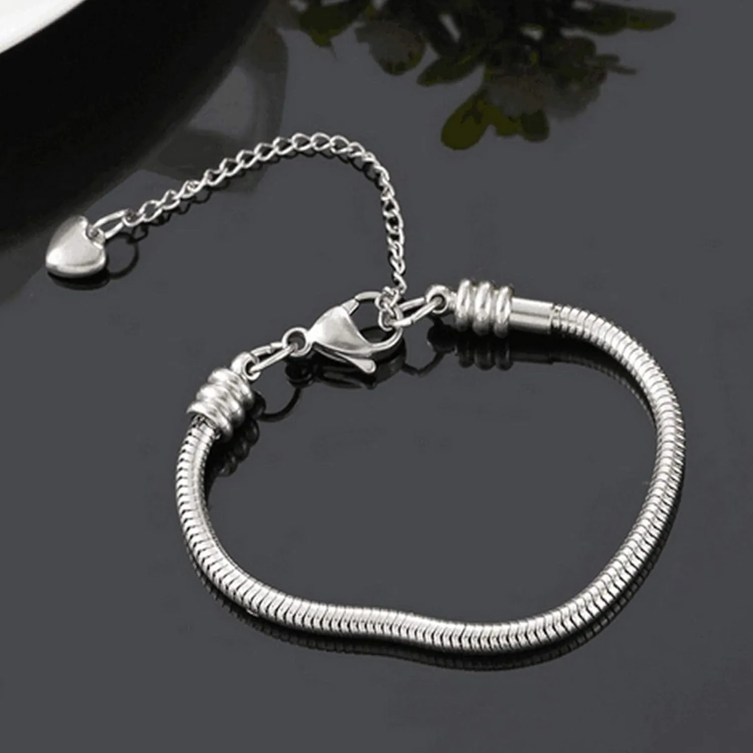 Stainless Steel Snake Chain Charm Bracelet, 3mm Silver DIY Jewelry for Women & Men, Fits Most Beads & Pandora Charms, 5-10 Inches