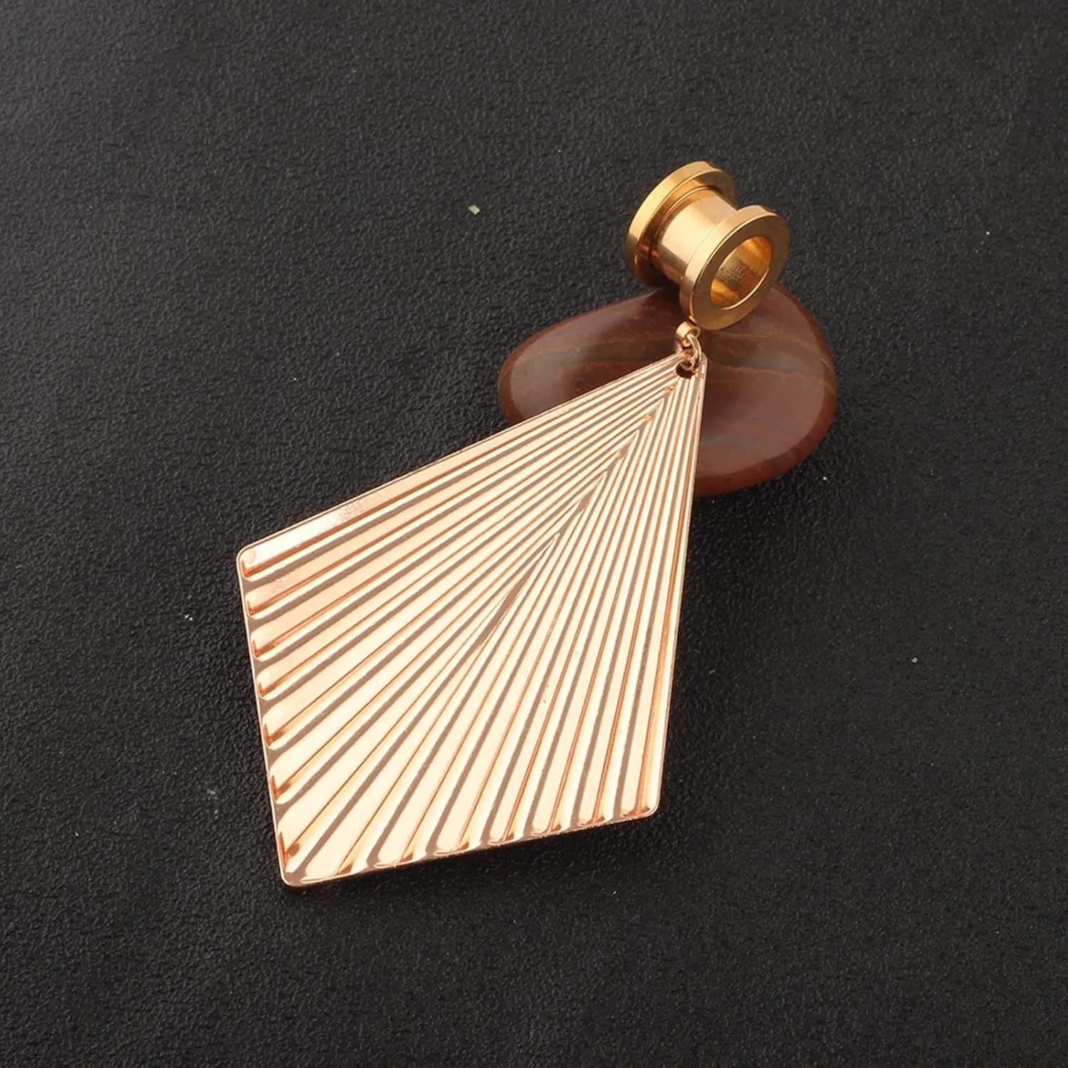 Stainless Steel Tunnel Gauges Ear Gauges Women Rose Gold/Silver with Rhombus Dangle Ear Tunnels Ear Expander Piercing, 1 Pair, 6MM - 25MM
