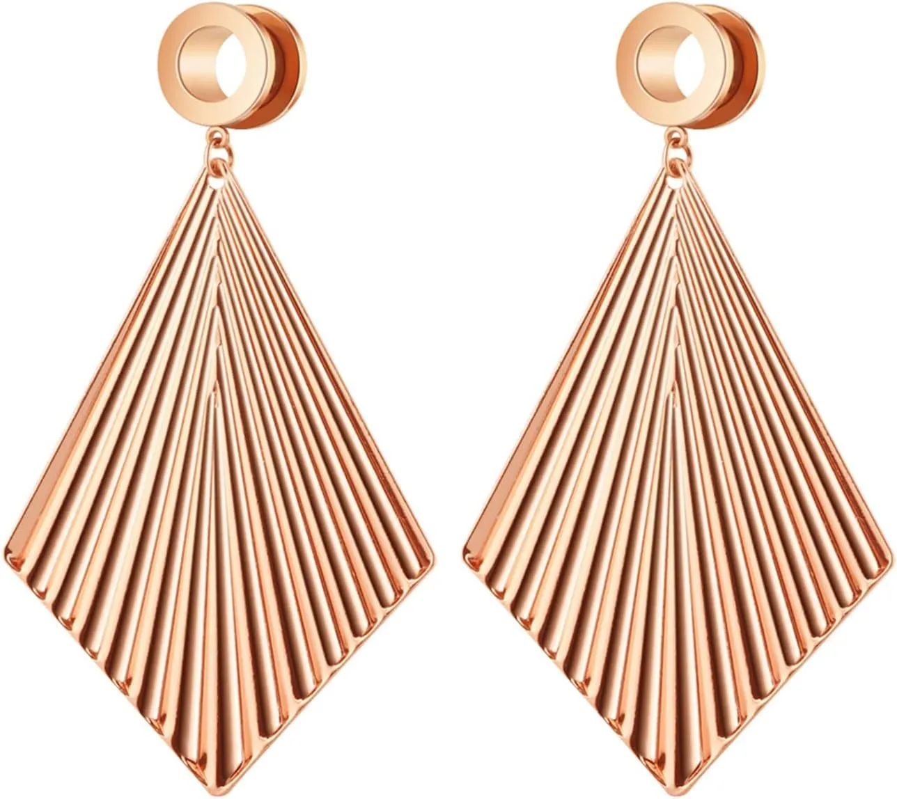 Stainless Steel Tunnel Gauges Ear Gauges Women Rose Gold/Silver with Rhombus Dangle Ear Tunnels Ear Expander Piercing, 1 Pair, 6MM - 25MM