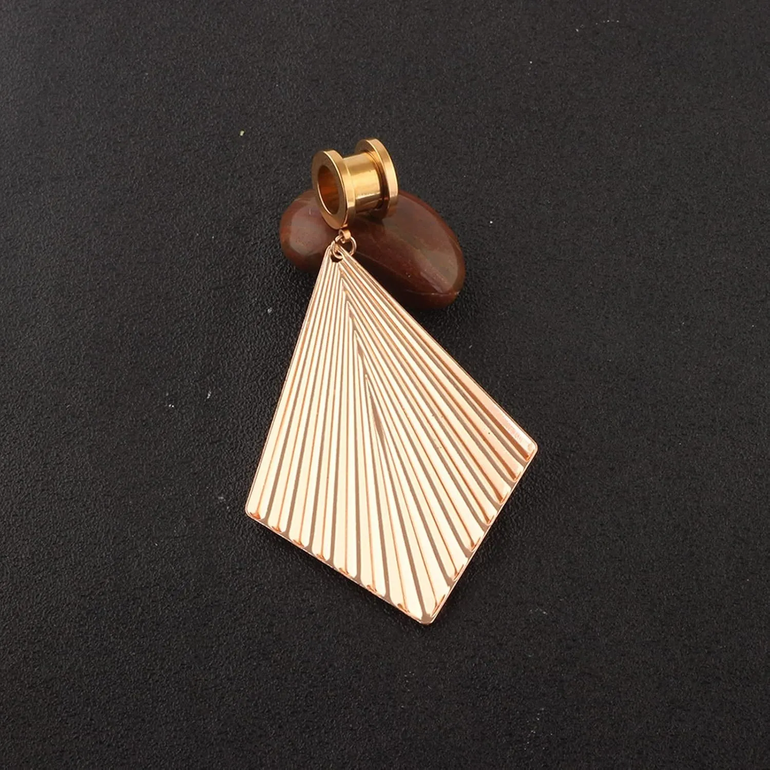 Stainless Steel Tunnel Gauges Ear Gauges Women Rose Gold/Silver with Rhombus Dangle Ear Tunnels Ear Expander Piercing, 1 Pair, 6MM - 25MM